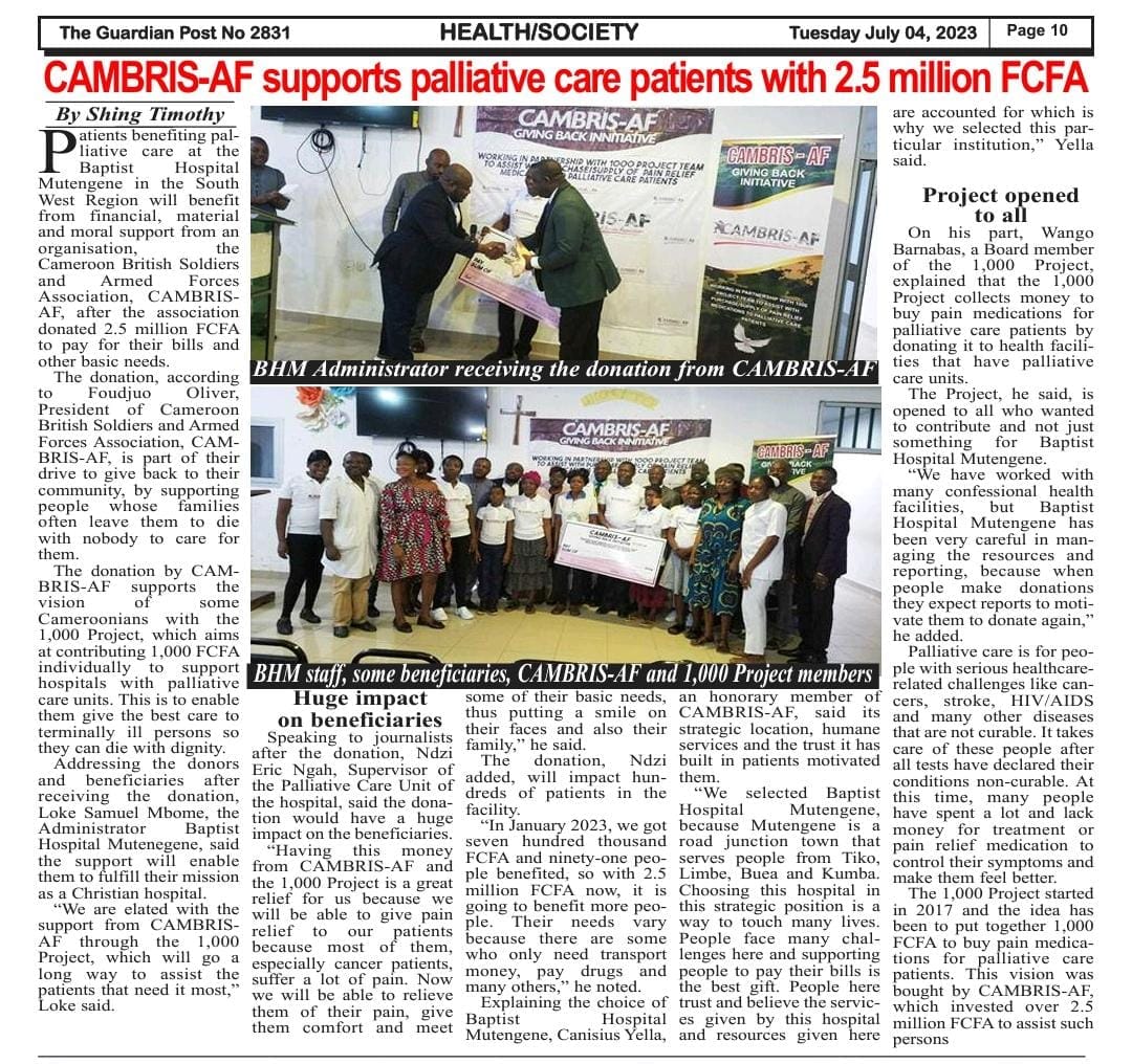 Approved Mbingo Baptist Hospital photograph shared as part of CAMBRIS-AF impact work.